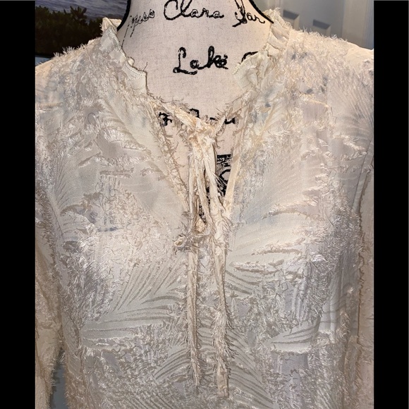 NEW! TIÈ NECK FRILL DISTRESSED APRICOT BLOUSE - Picture 7 of 9